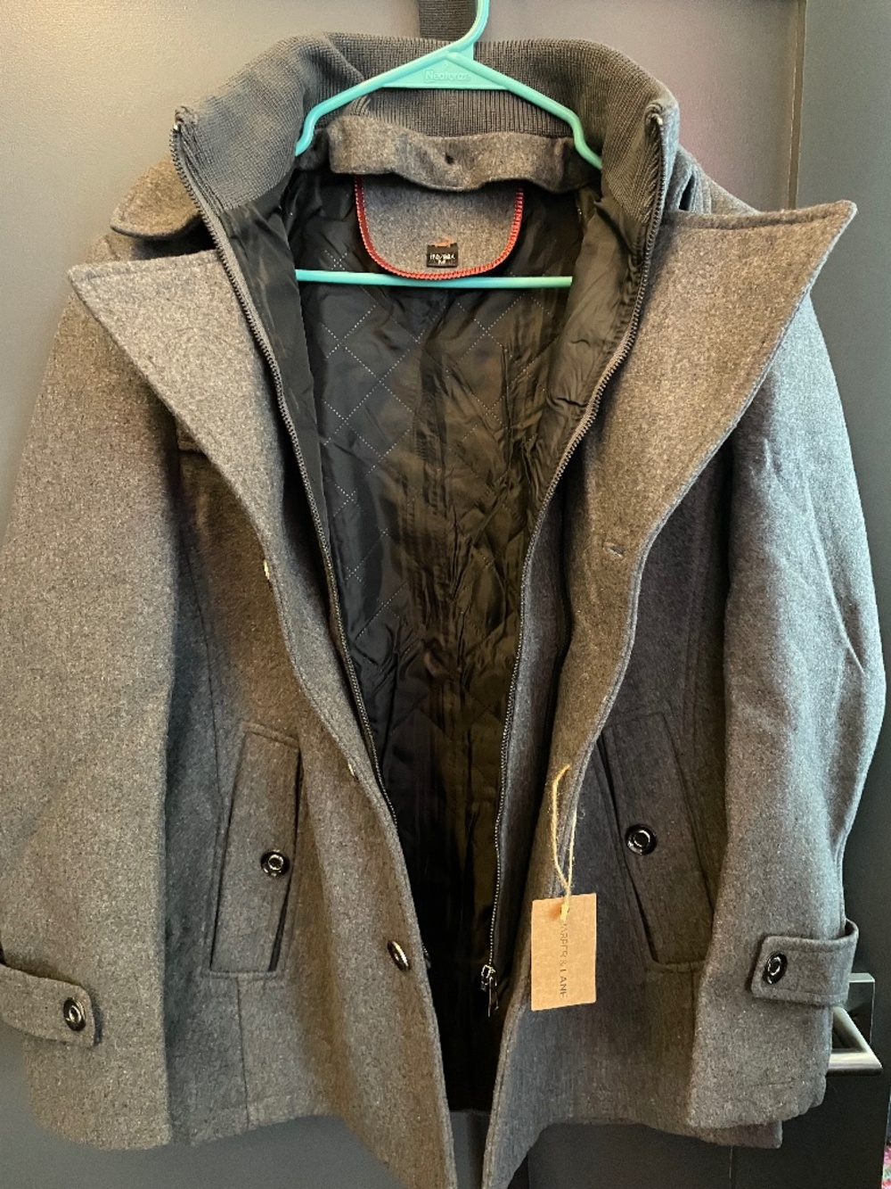 BRAND NEW Harper & Lane Men’s Double Breasted Charcoal Peacoat